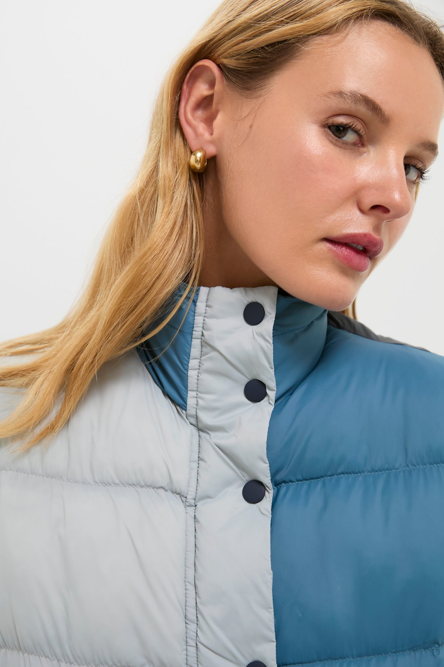 Navy Colorblock The Down Polar Vest | THE GREAT. Outdoors