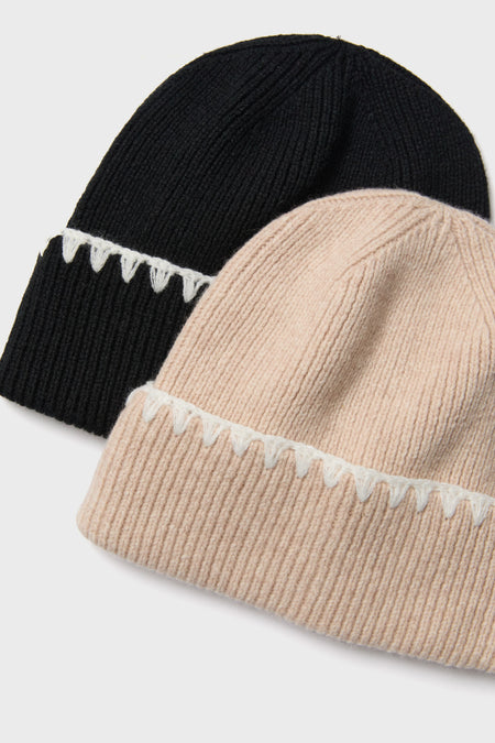 Tan Blanket Stitch Winter Hat