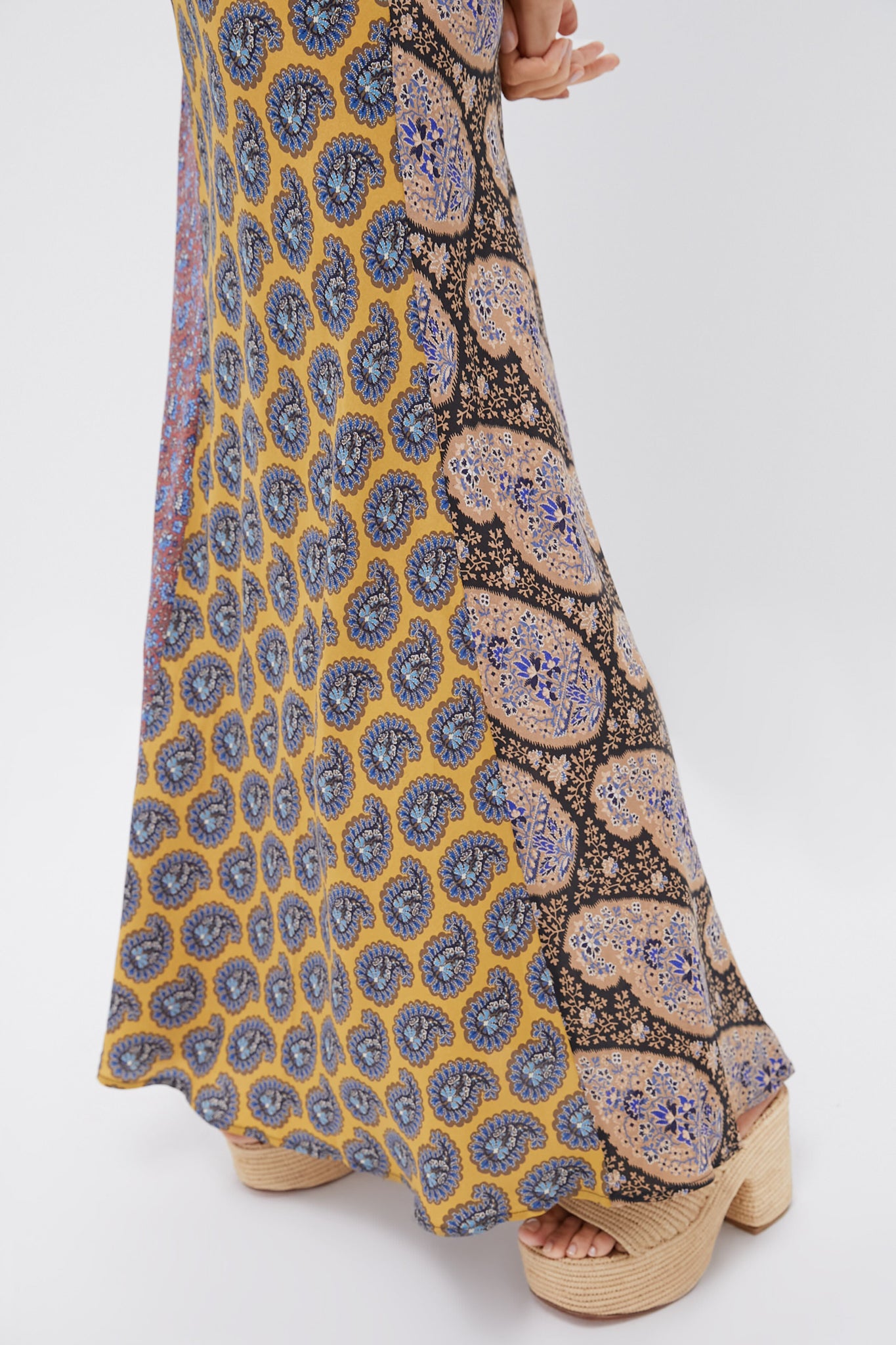 Earthy Patchwork Pietro Silk Maxi Dress