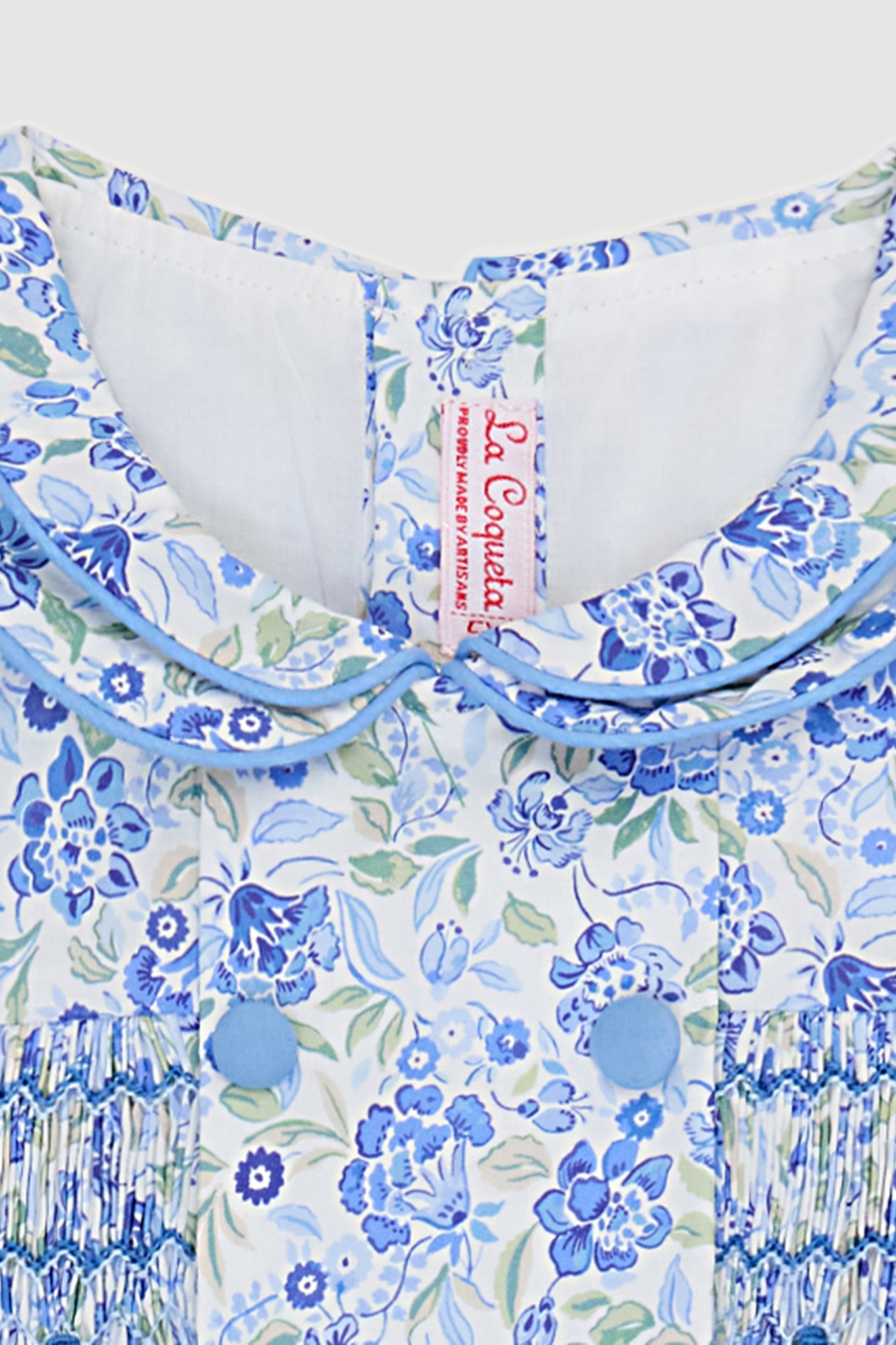 Dusty Blue Floral Arcadia Hand-Smocked Dress