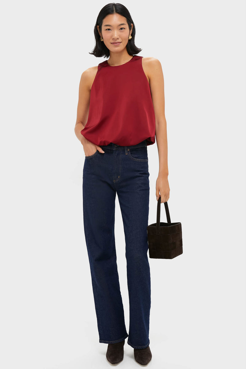 Red Satin Ramona Bubble Hem Top