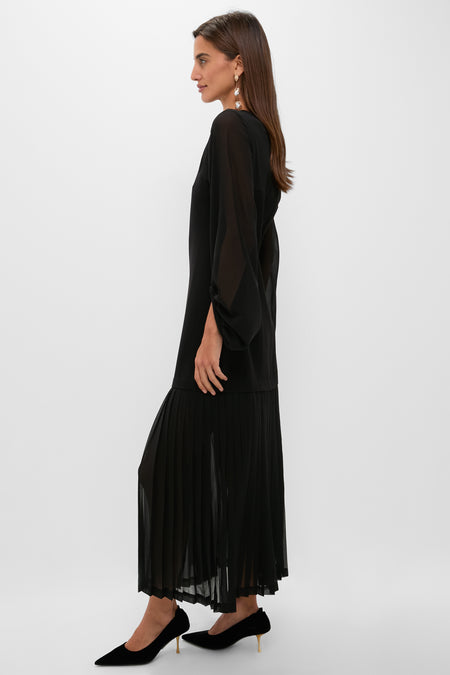 Black Chiffon Pleated Lorraine Dress