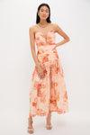Red Botanical Floral Cascadian Strapless Midi Dress