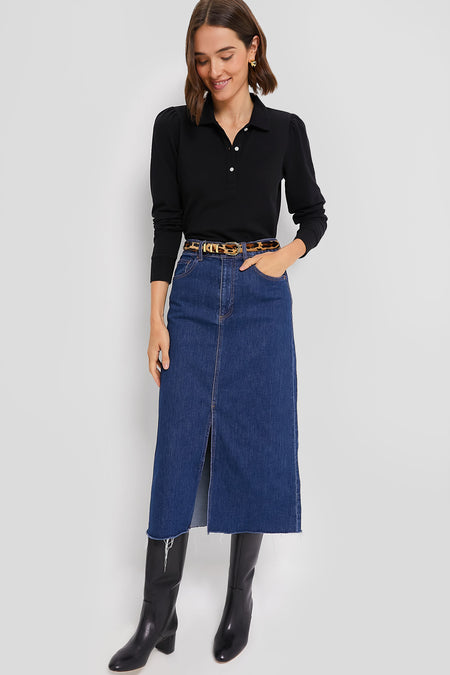 Black Long Sleeve Pique Puff Sleeve Peggy Polo