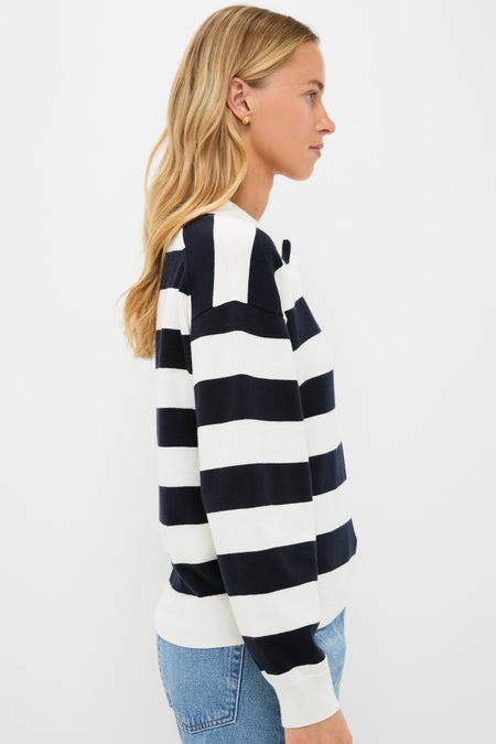 Ivory and Navy Bond St Striped Polo