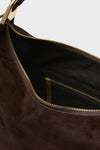 Tmoro Suede with Gold Morgan Shoulder Bag, showcasing classic elegance with a dark brown suede finish, gold hardware, and practical interior pocket for effortless everyday use.