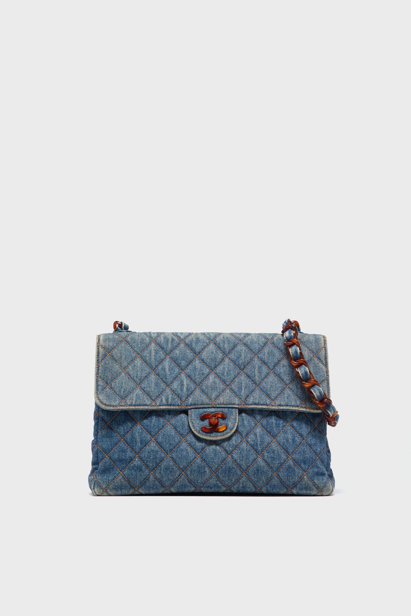 CHANEL Denim and Tortoise Vintage Quilted Jumbo Flap Bag  display picture 2