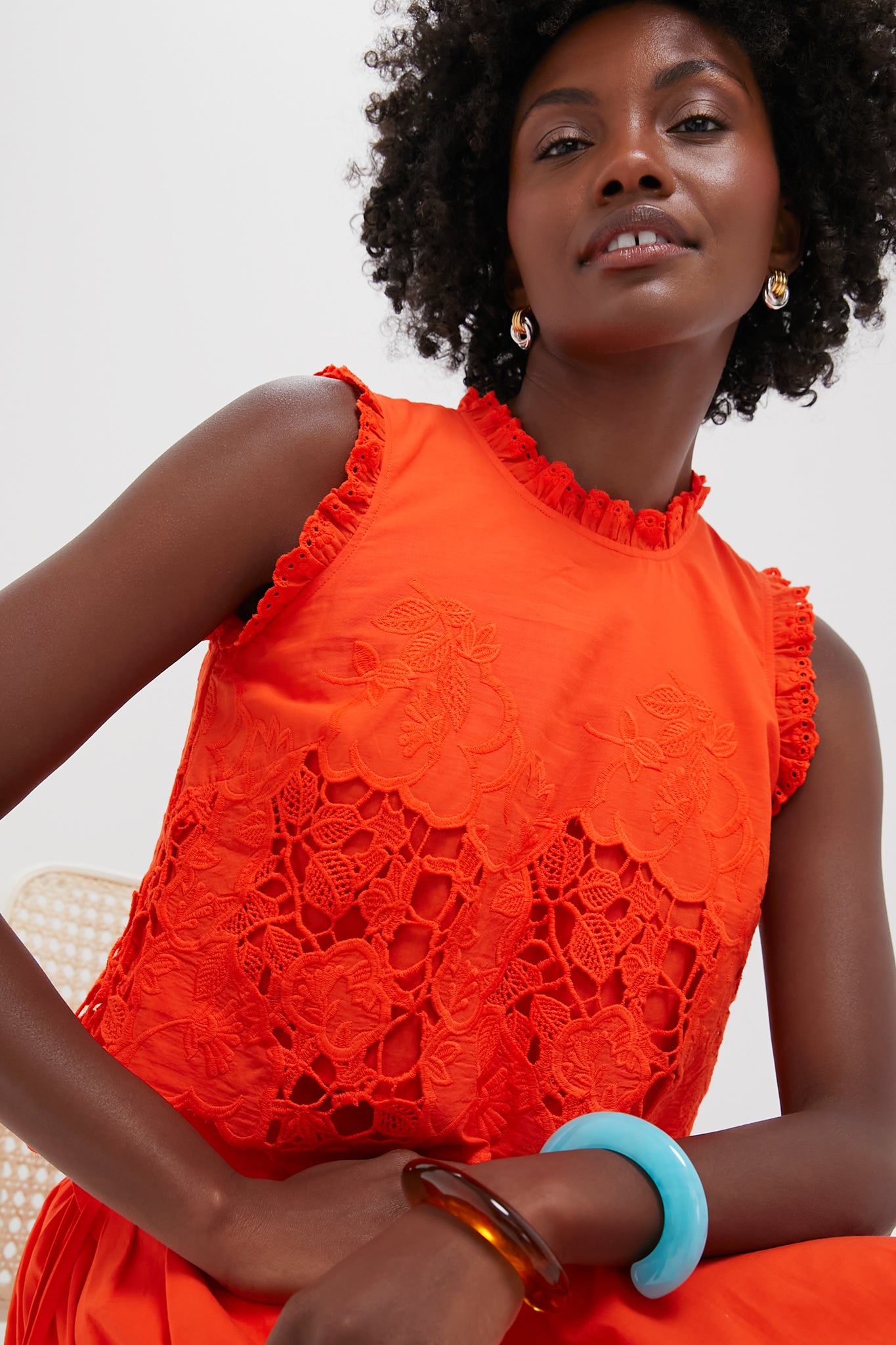Tangerine Tango Embroidery Francesca Top