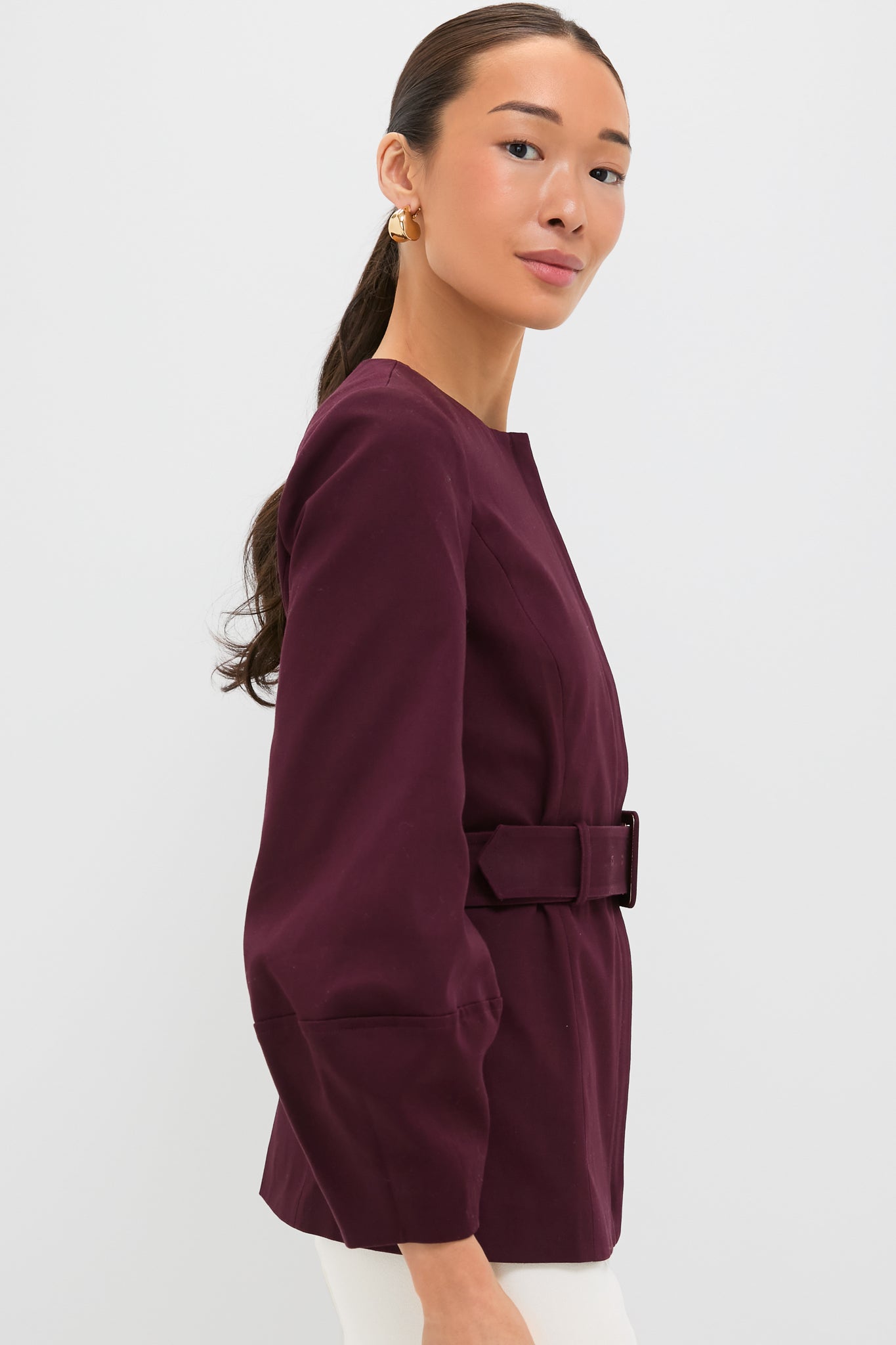 Oxblood Long Sleeve Structured Rhoda Tunic Top