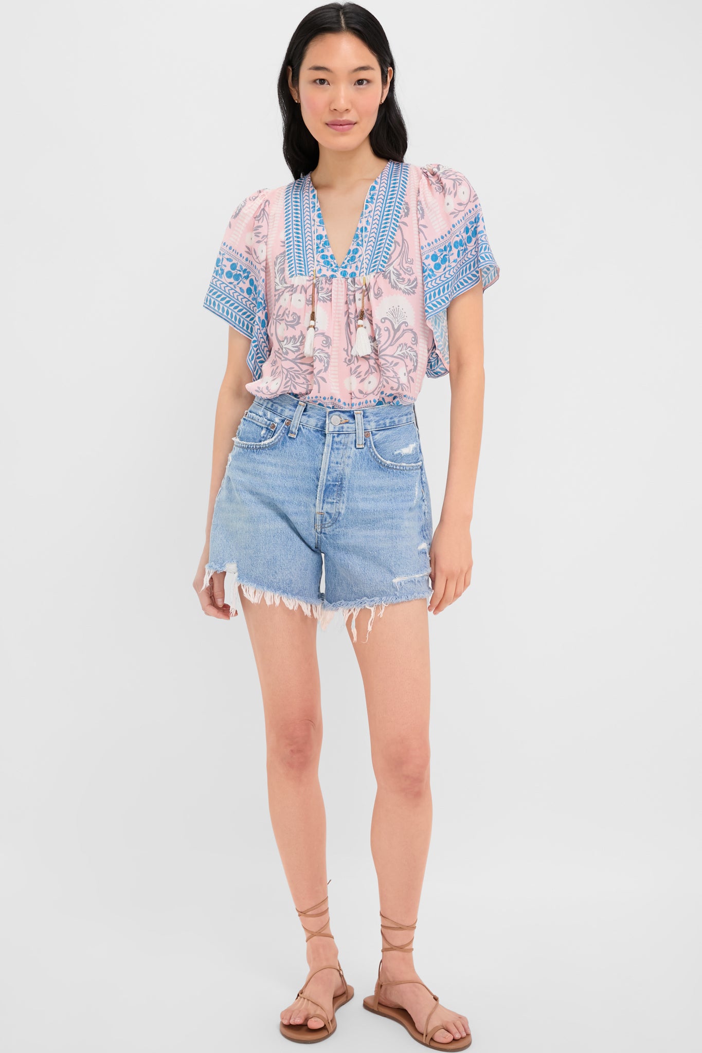 Salmon Teal Printed Angel Top