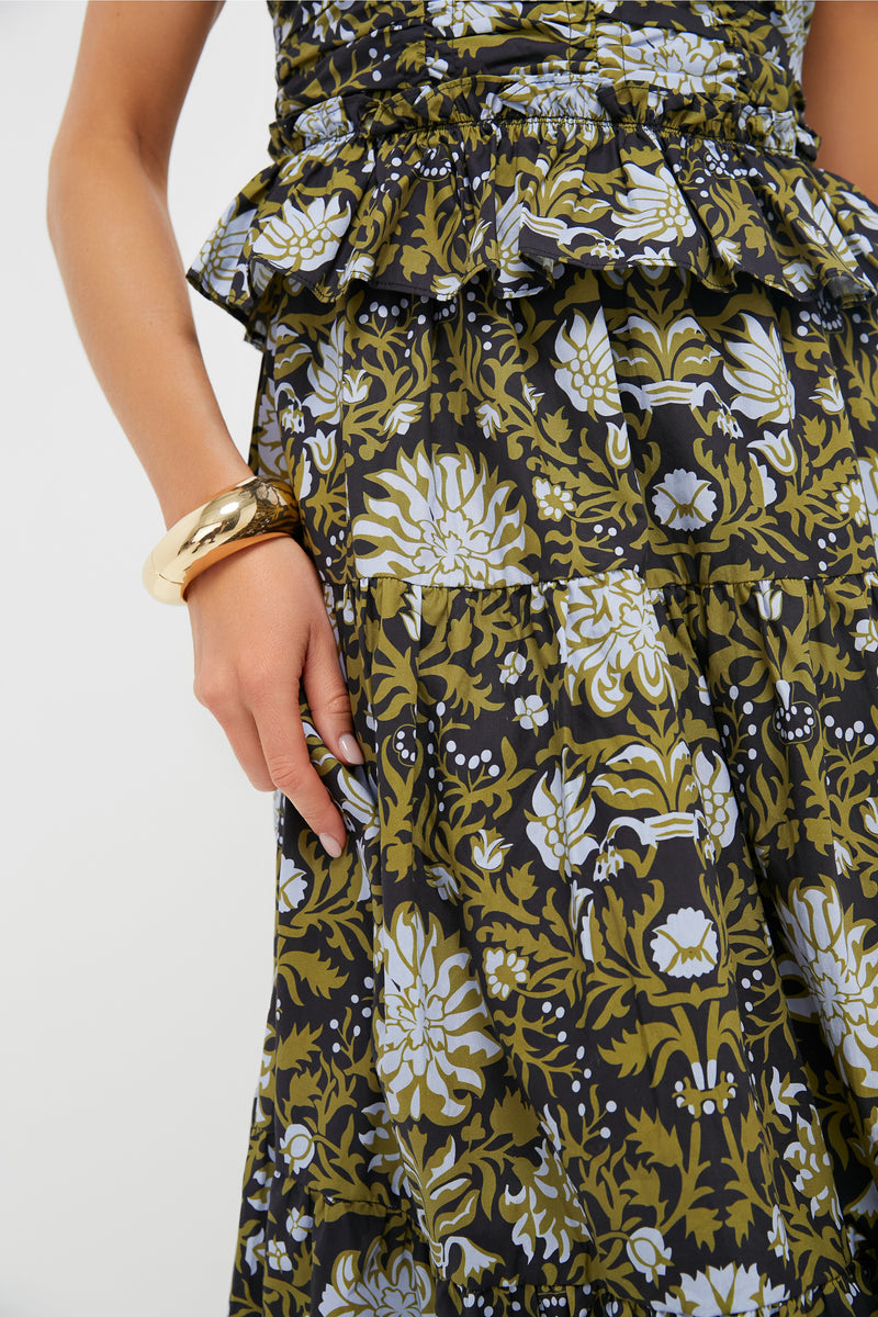 Black Floral Peplum Myles Midi Dress