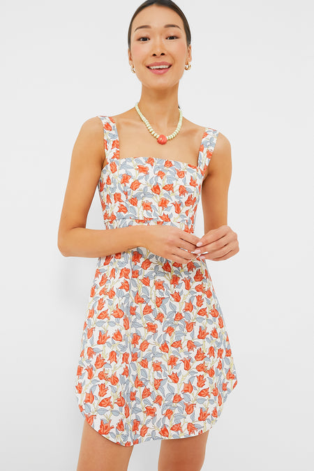 Red Bougainvillea Curved Hem Mini Dress