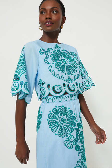Light Blue and Green Richelieu Crop Top