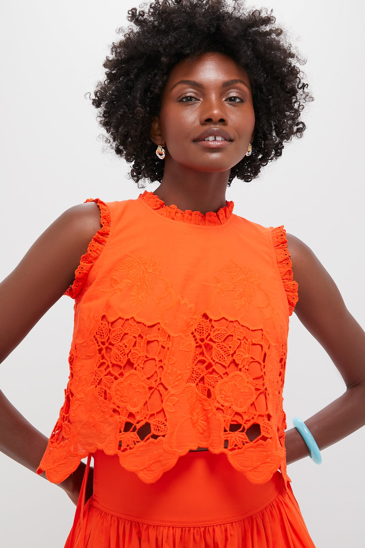 Tangerine Tango Embroidery Francesca Top