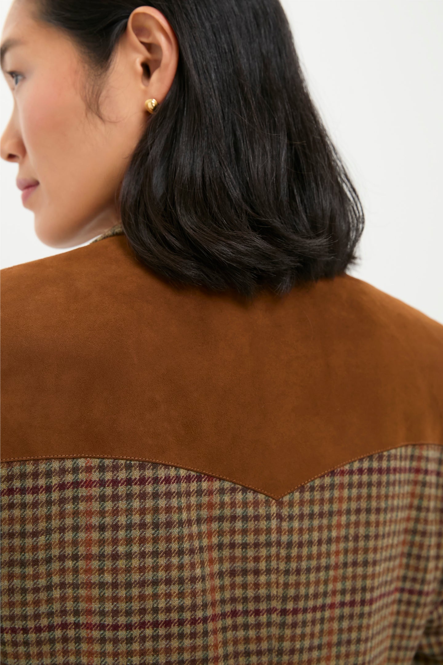 Olive Multi Houndstooth Merino Wool Tweed Woven Blazer