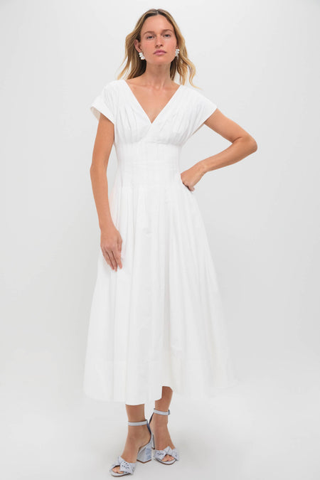 White Nina Pleated Midi Dress