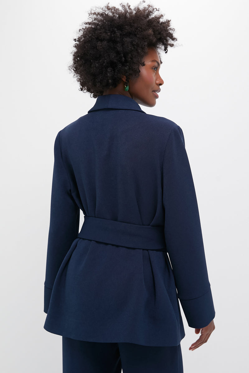 Navy Crepe Talia Wrap Blazer
