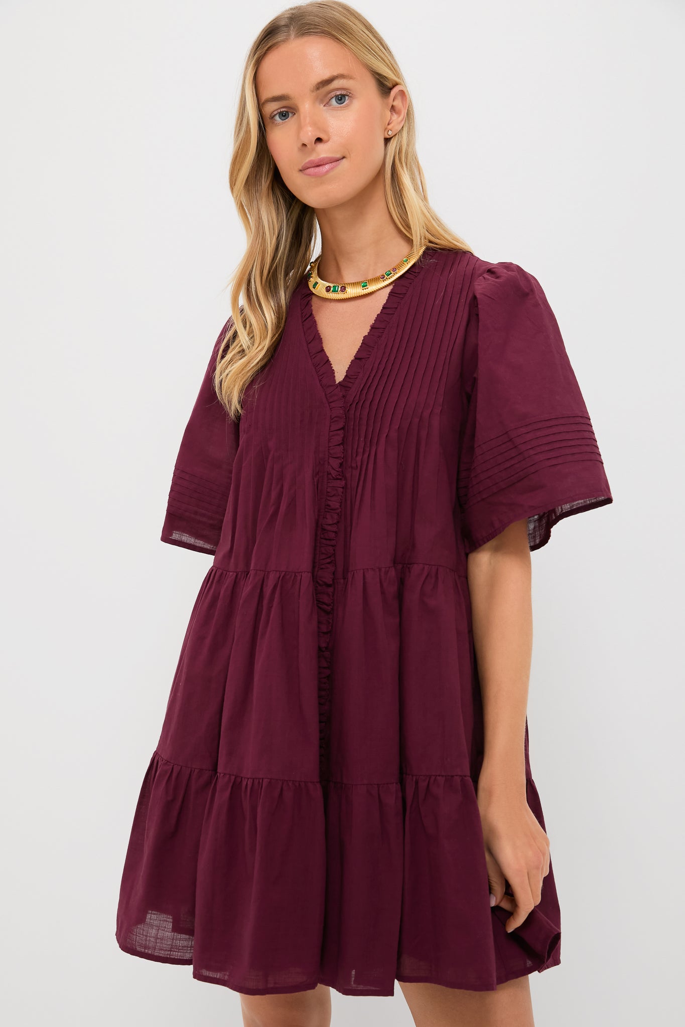 Exclusive Burgundy Anise Short Sleeve Dress
