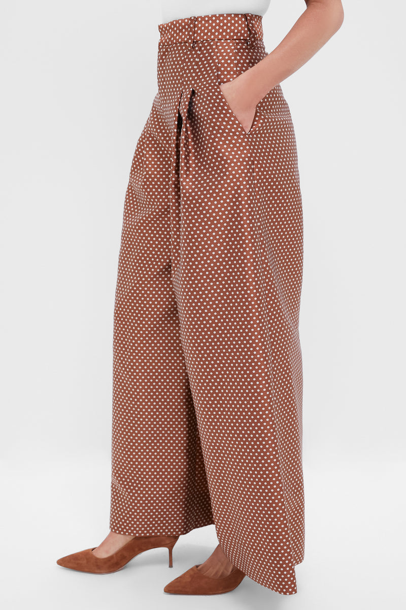 Brown and Cream Wide Leg Pleat Pleat Pants