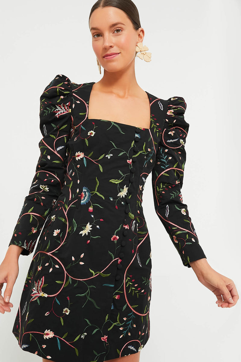 Black Embroidered Calla Dress