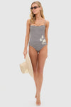 Black and White Striped Las Blasas Embroidered One Piece