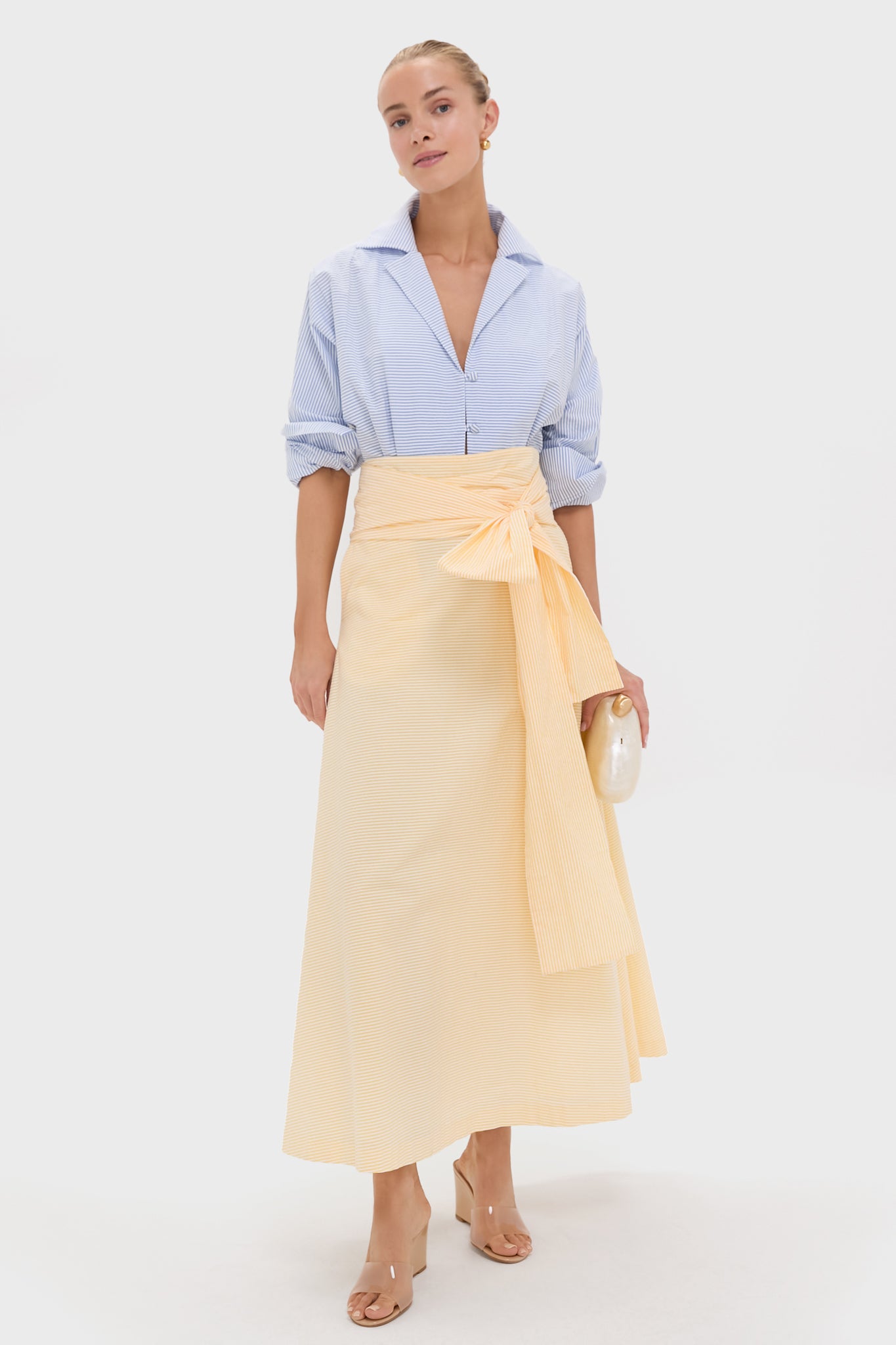 Blue and White Striped and Yellow Clarence Dress