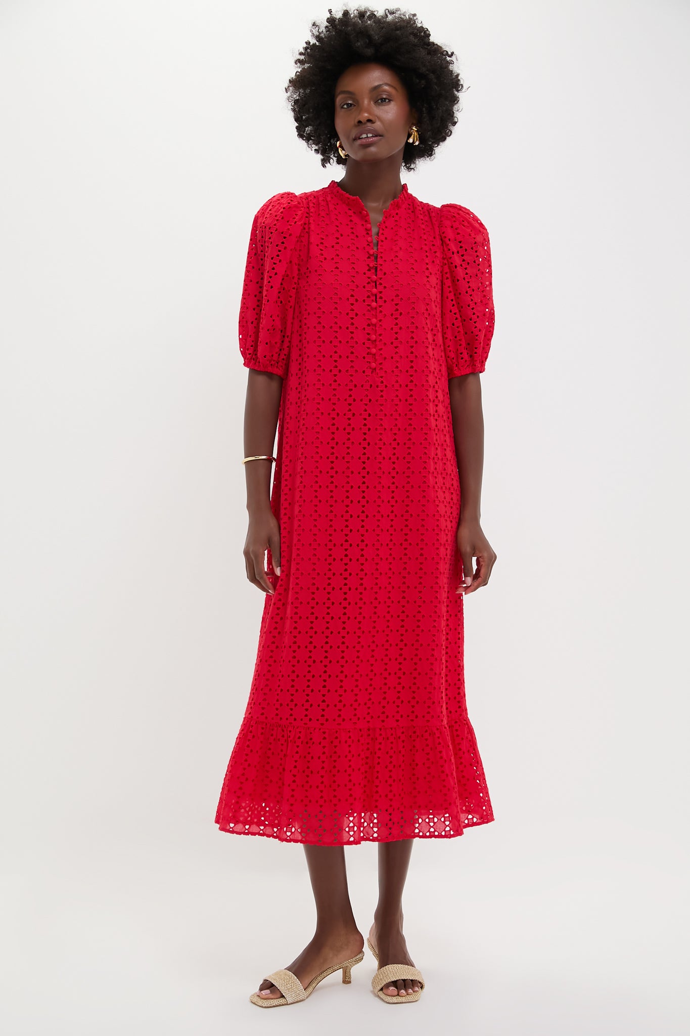 Red Eyelet Tryall Midi Dress