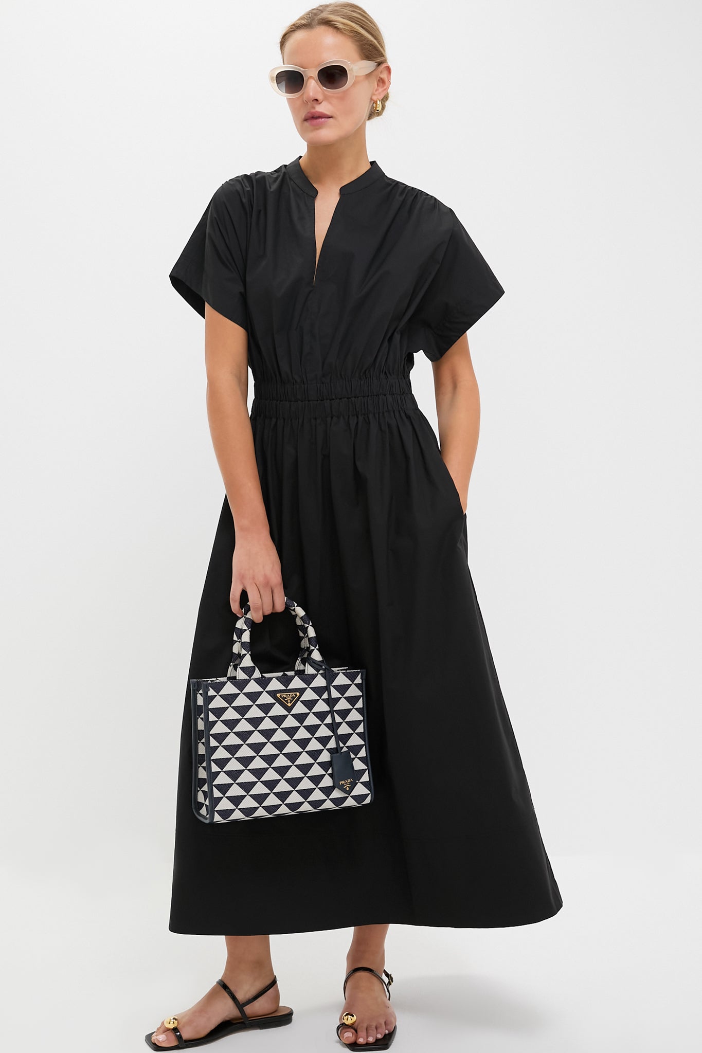 PRADA Navy White Strike Canvas Tote