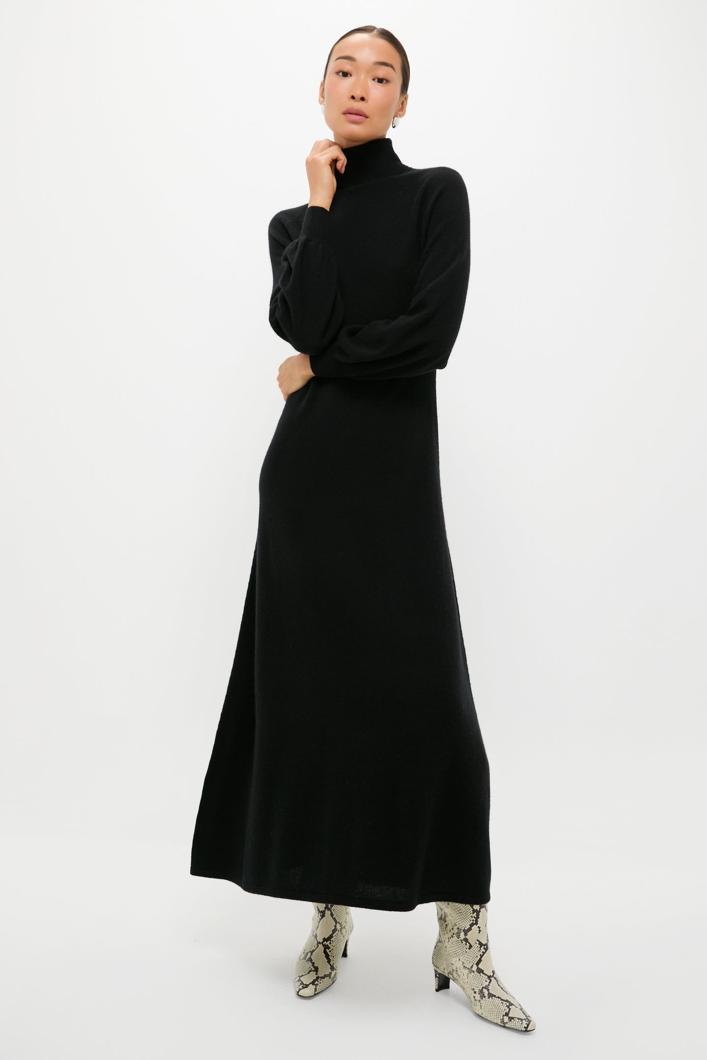 Black Cashmere Turtleneck Maxi Dress