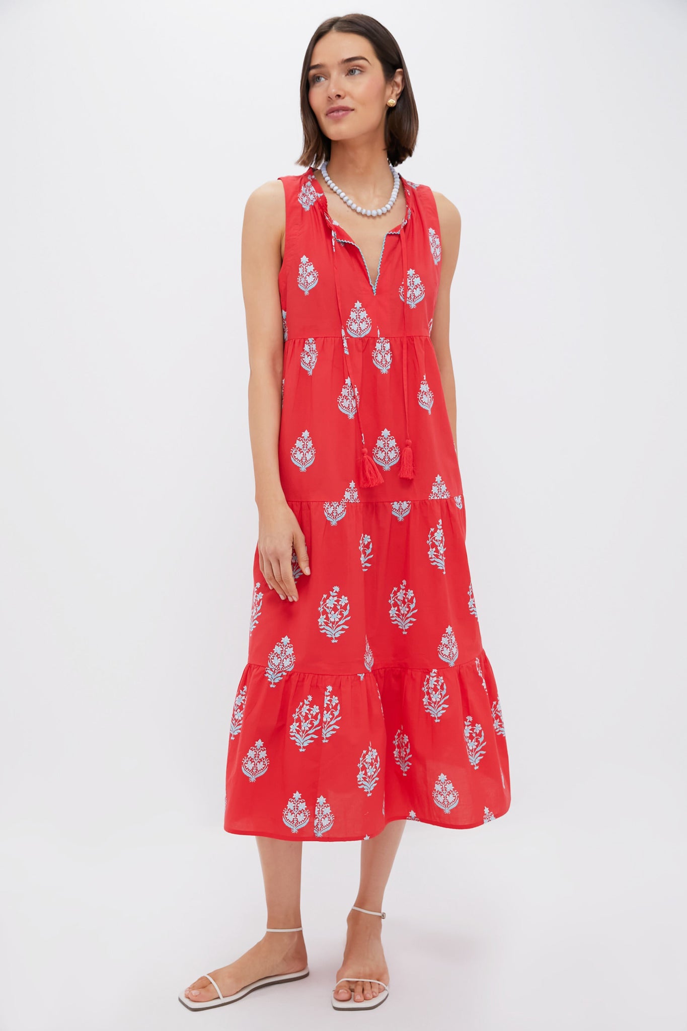 Scarlet Bouquet Blockprint Salty Paloma Caftan | Tnuck Beach