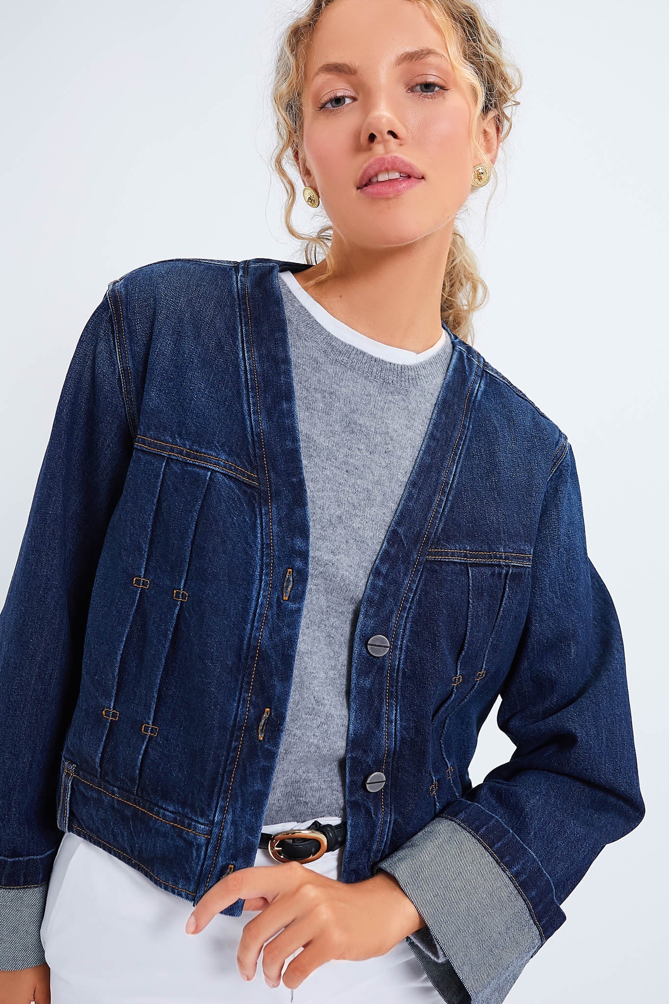 THE GREAT. The Cavalry Cropped Denim Jacket 2024 Size XS/S