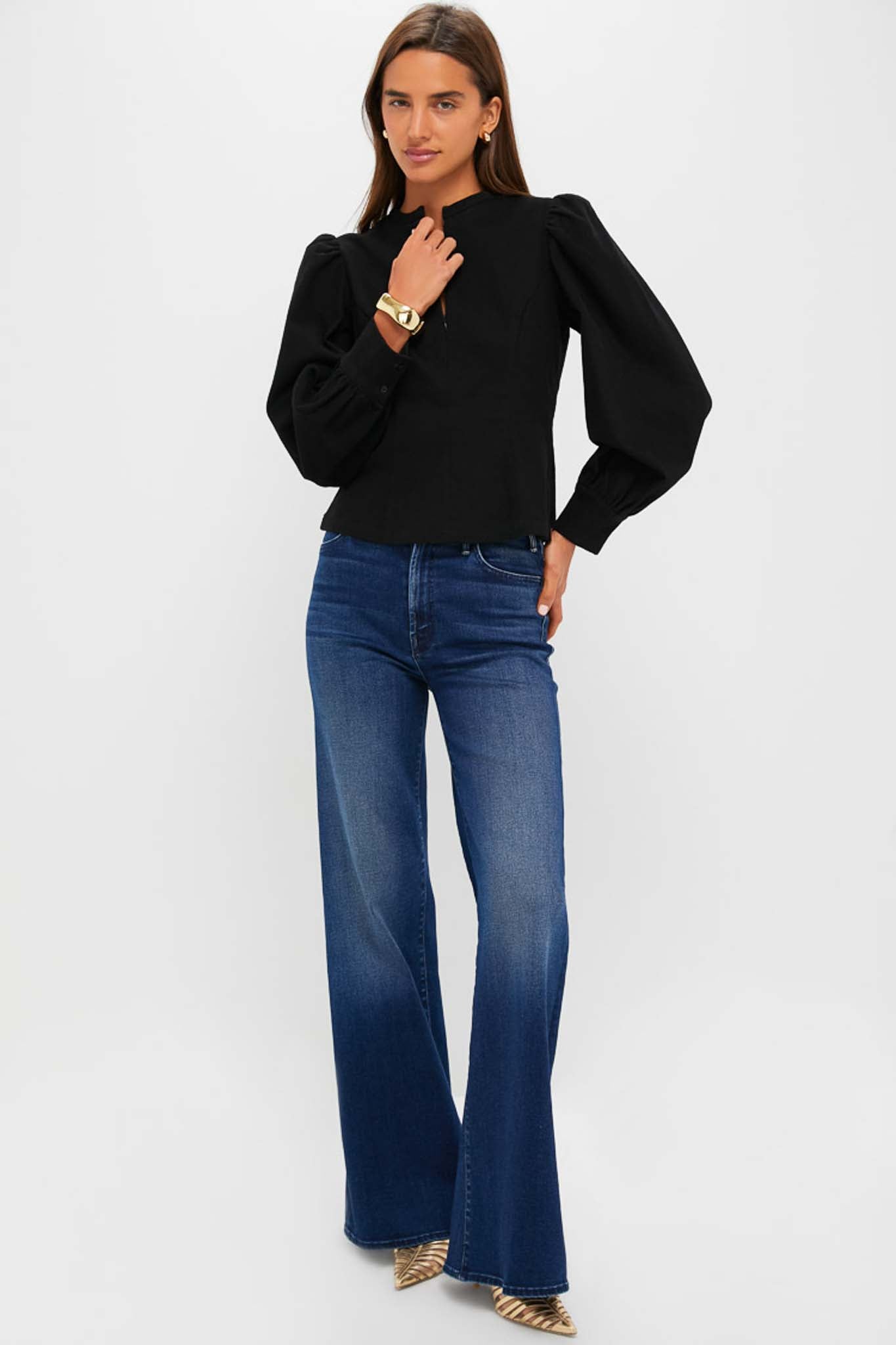 Black Denim Front Zip Anderson Blouse | Hyacinth House
