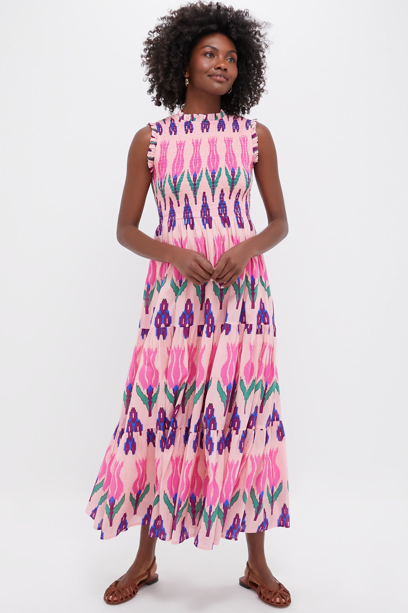Exclusive Sumba Pink Sleeveless Smocked Maxi Dress | Oliphant