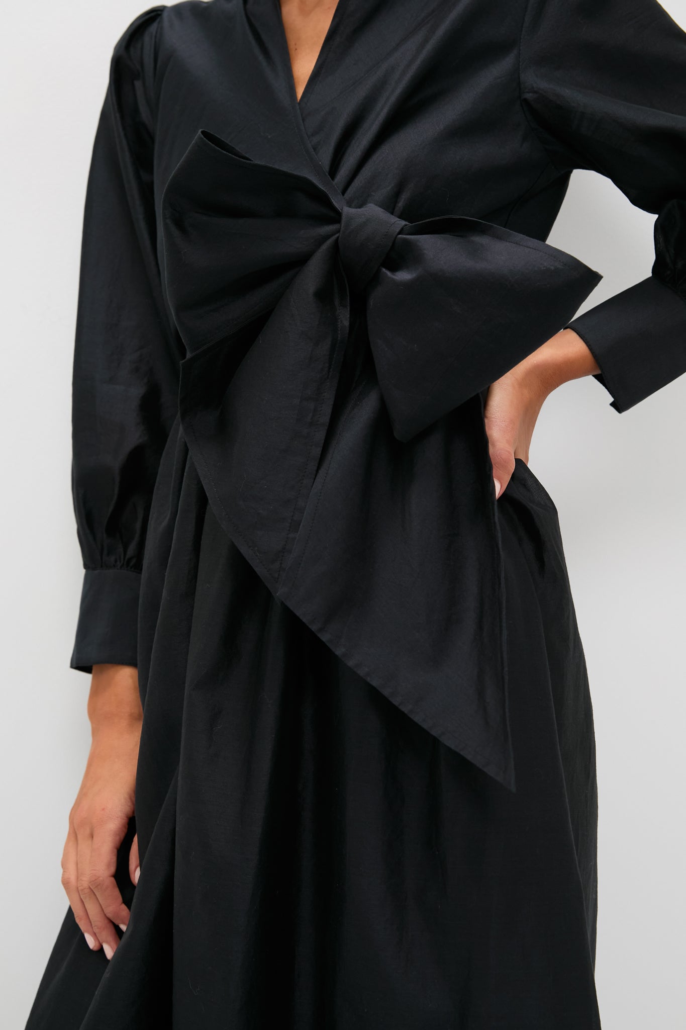 blue dress for baby girl black long sleeve maxi dress with bow – June and Company main image 1