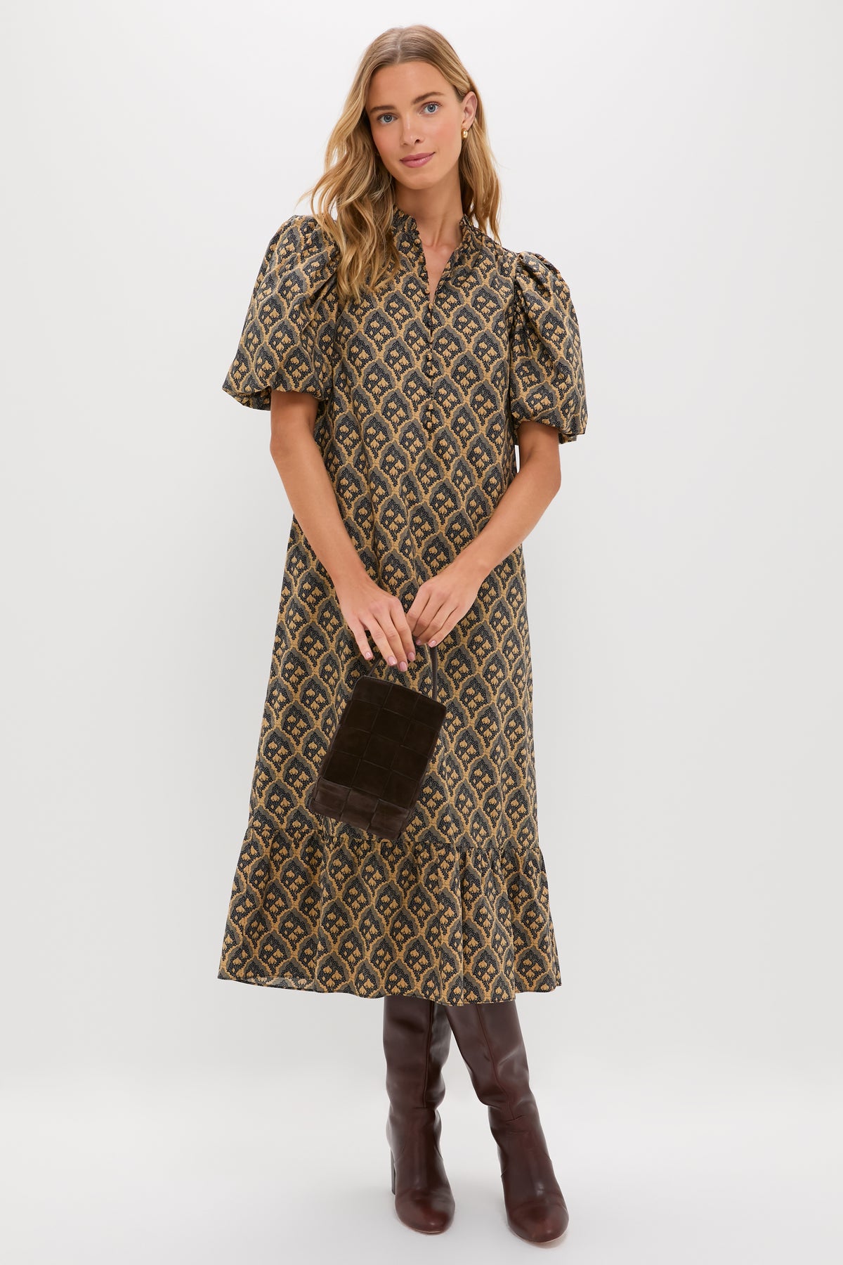 Navy & Tan Floral Mimi Midi Dress