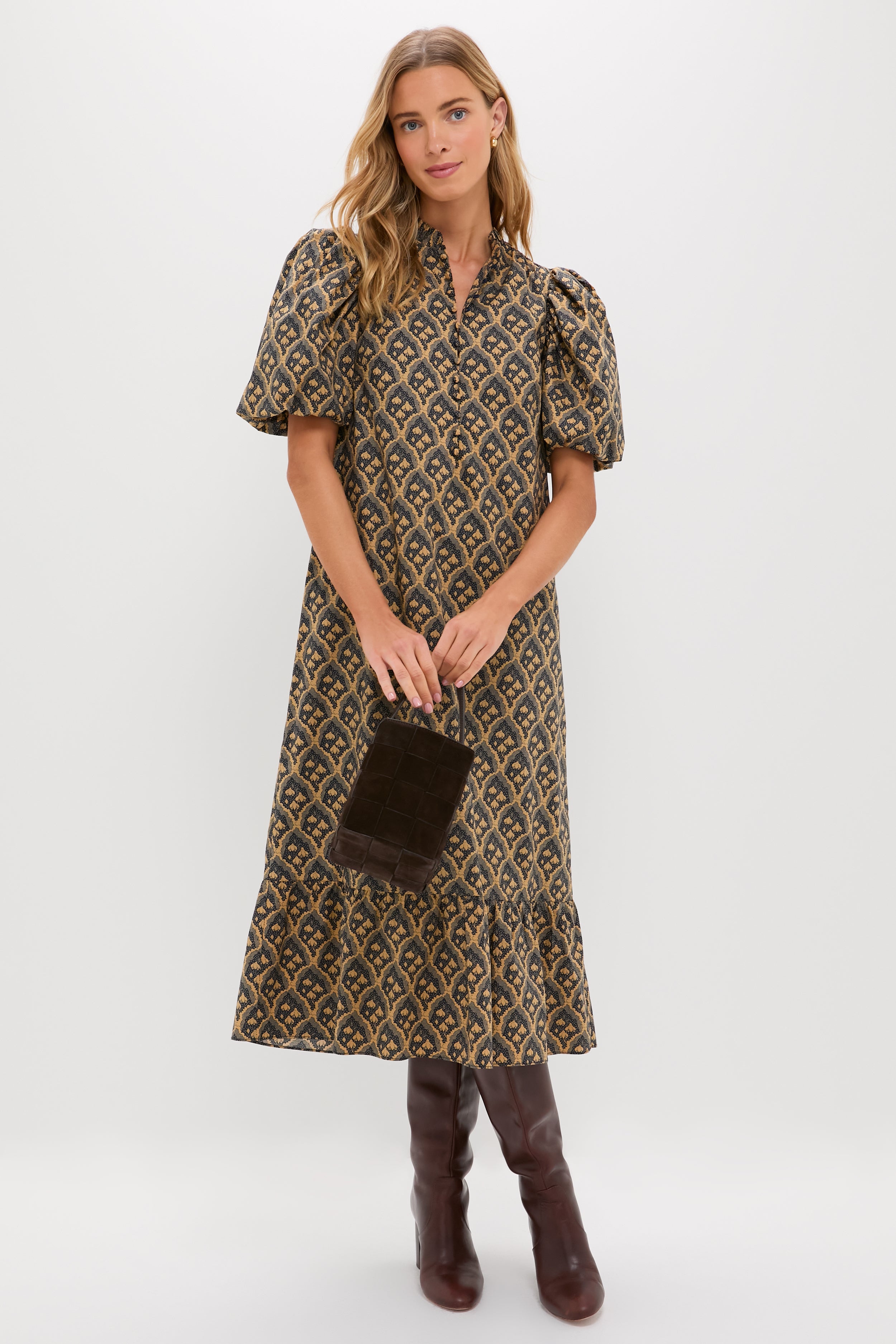 Navy & Tan Floral Mimi Midi Dress | Hyacinth House