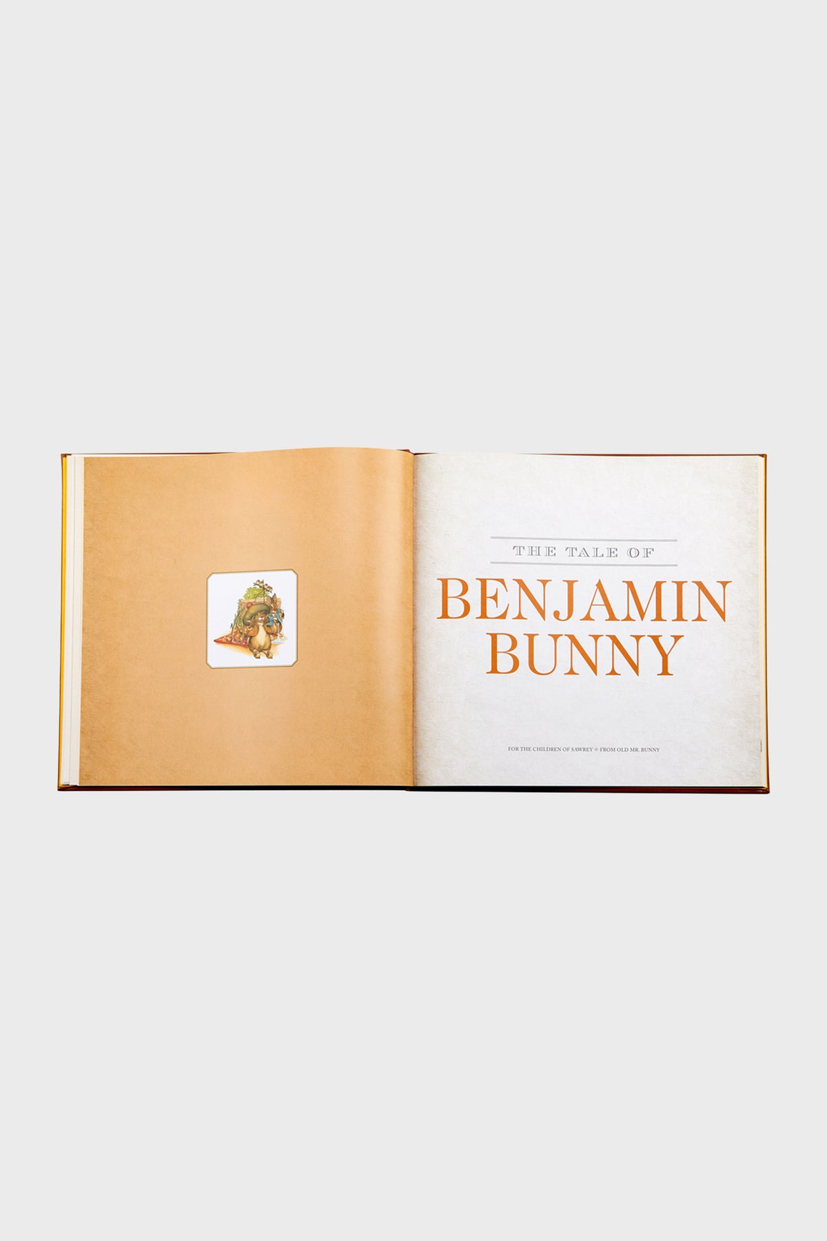 Children's storybook open to THE TALE OF BENJAMIN BUNNY title, featuring classic, effortless fun and high-end storytelling with original art.