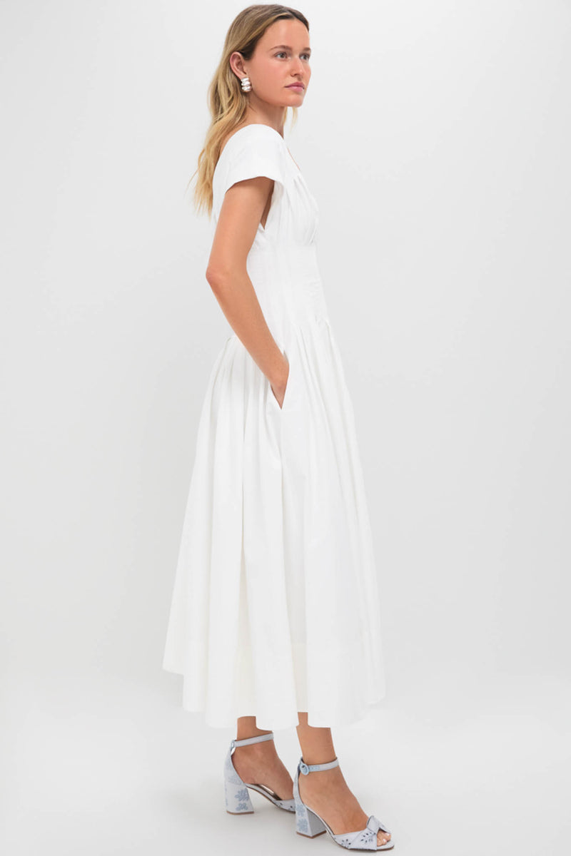 White Nina Pleated Midi Dress