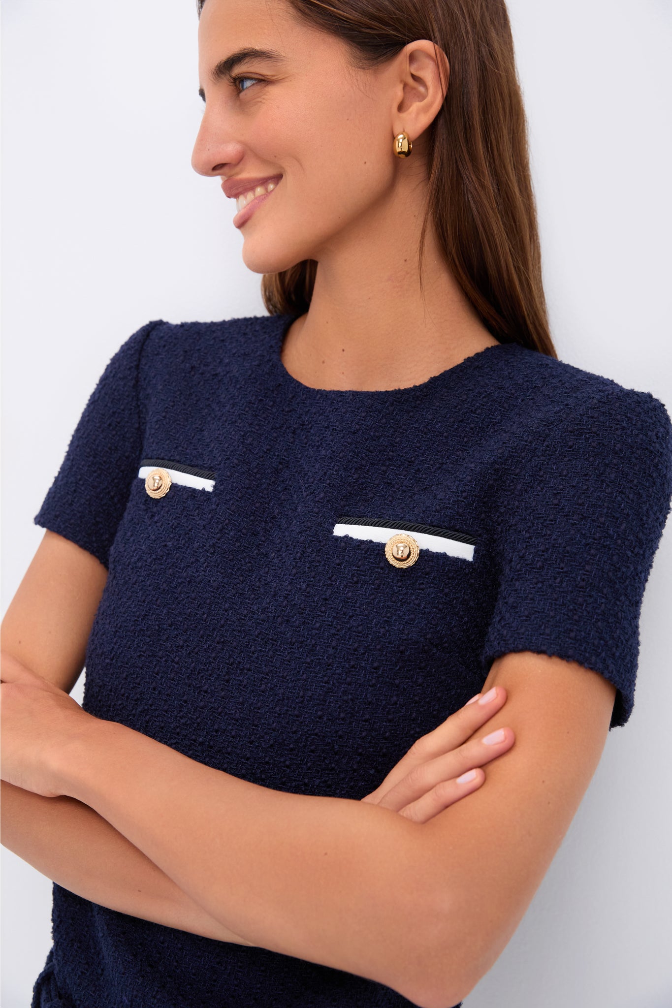 Navy Boucle Mini Dress