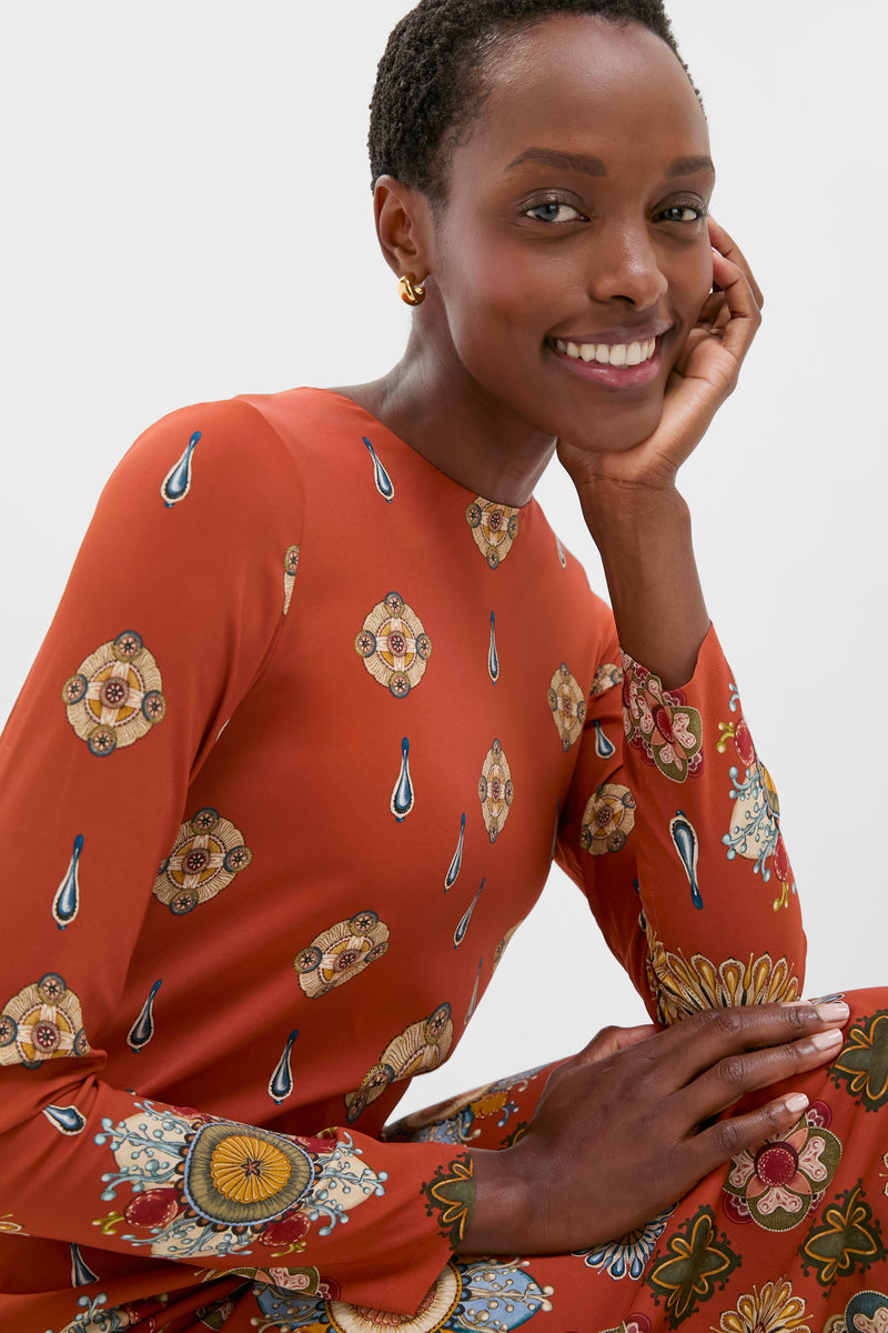 Nucleus Rust Placee Long Sleeve Swing Dress | La DoubleJ