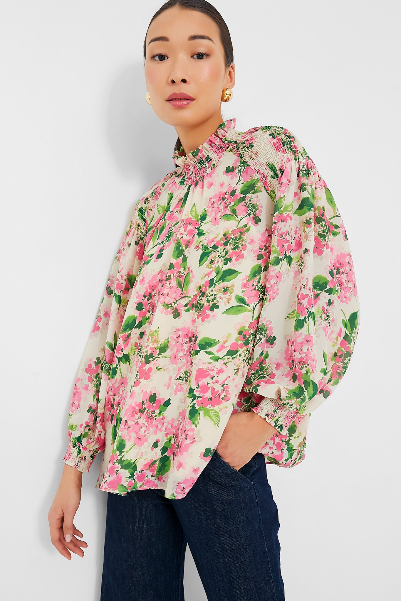 Gossamer Pink Hydrangea Lydia Blouse | Tuckernuck