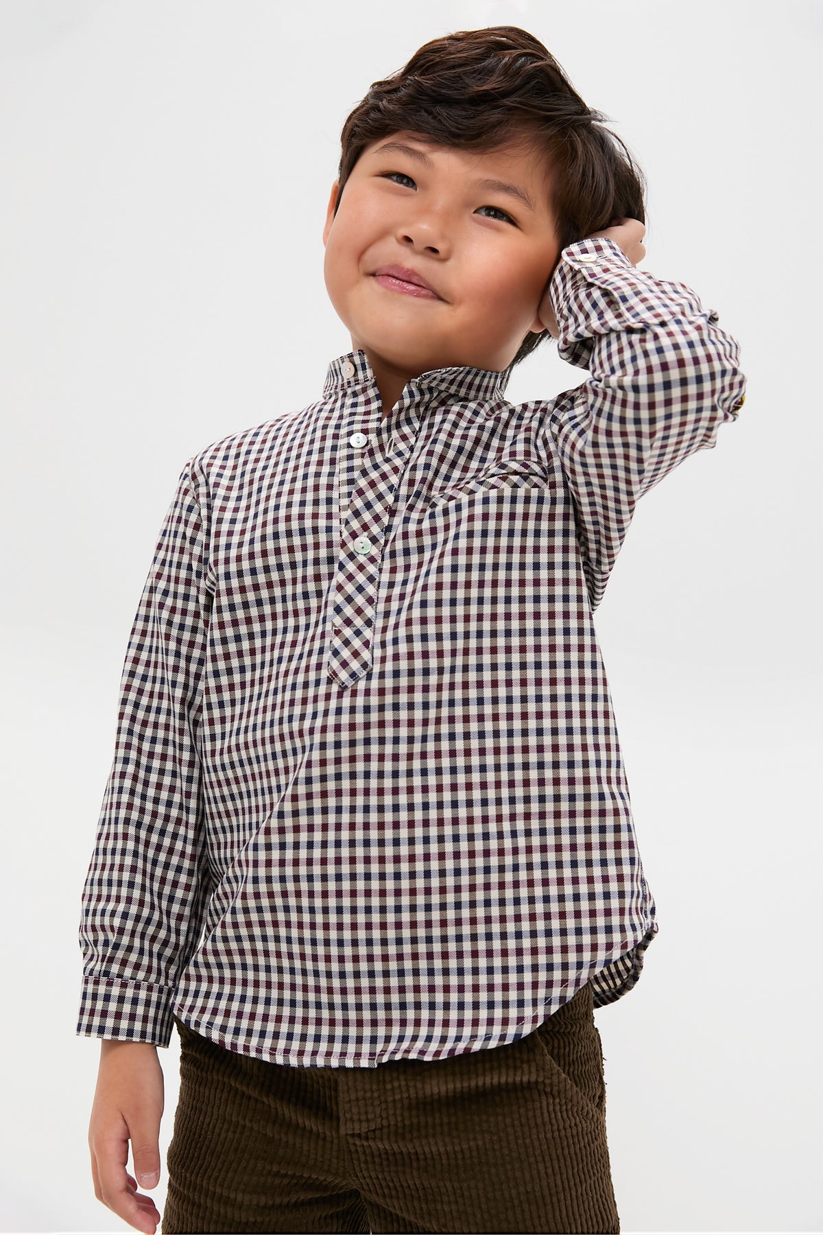 Burgundy Check Mateo Long Sleeve Boy Shirt | La Coqueta Burgundy Check Mateo Long Sleeve Boy Shirt | La Coqueta