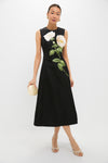 White Rose Printed Cleo Embellished Sleeveless Midi Dress
