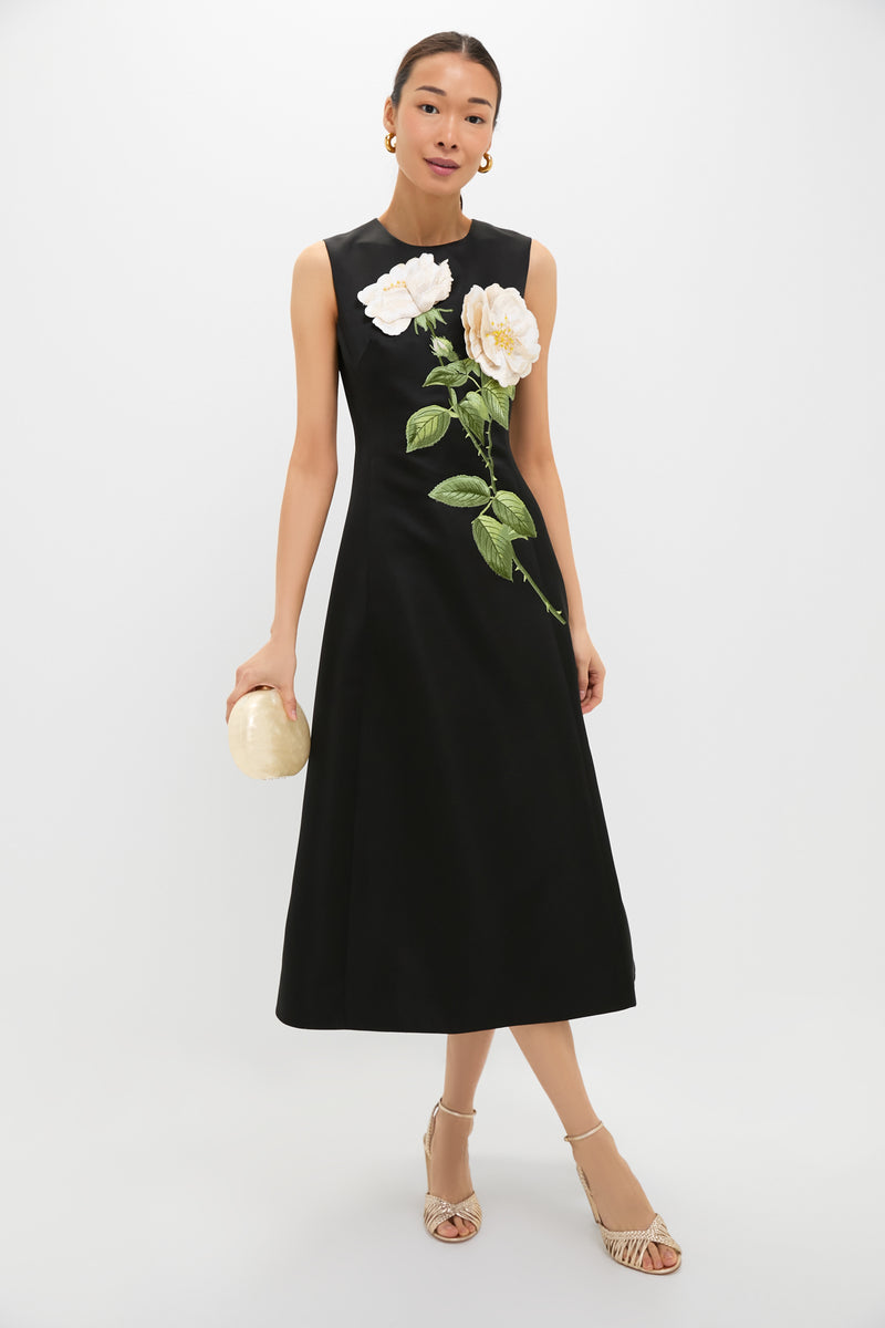 White Rose Printed Cleo Embellished Sleeveless Midi Dress