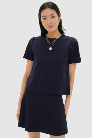 Navy Knit Short Sleeve Aubree Top