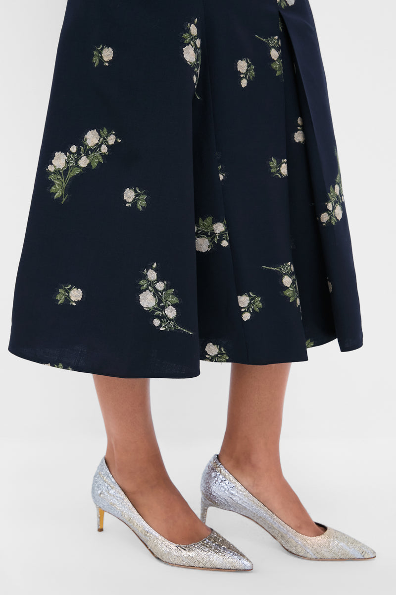 Midnight Blue Pencil Midi Skirt