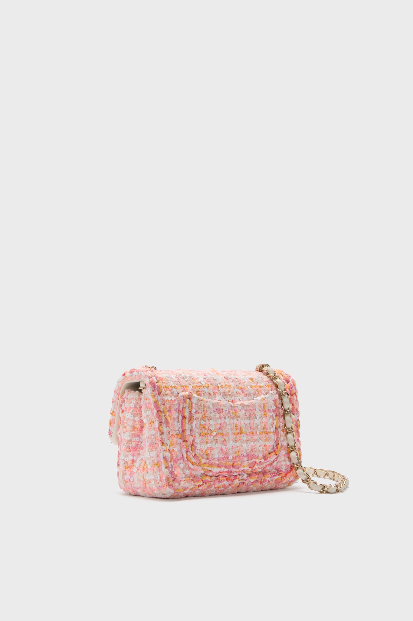 CHANEL Pink Tweed Classic Rectangular Flap Bag