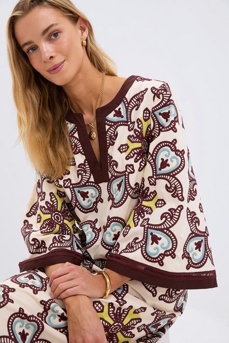 citron and slate blue embroidered long sleeve rhoda tunic dress Citron and Slate Blue Embroidered Leighton Dress - STACIE FLINNER