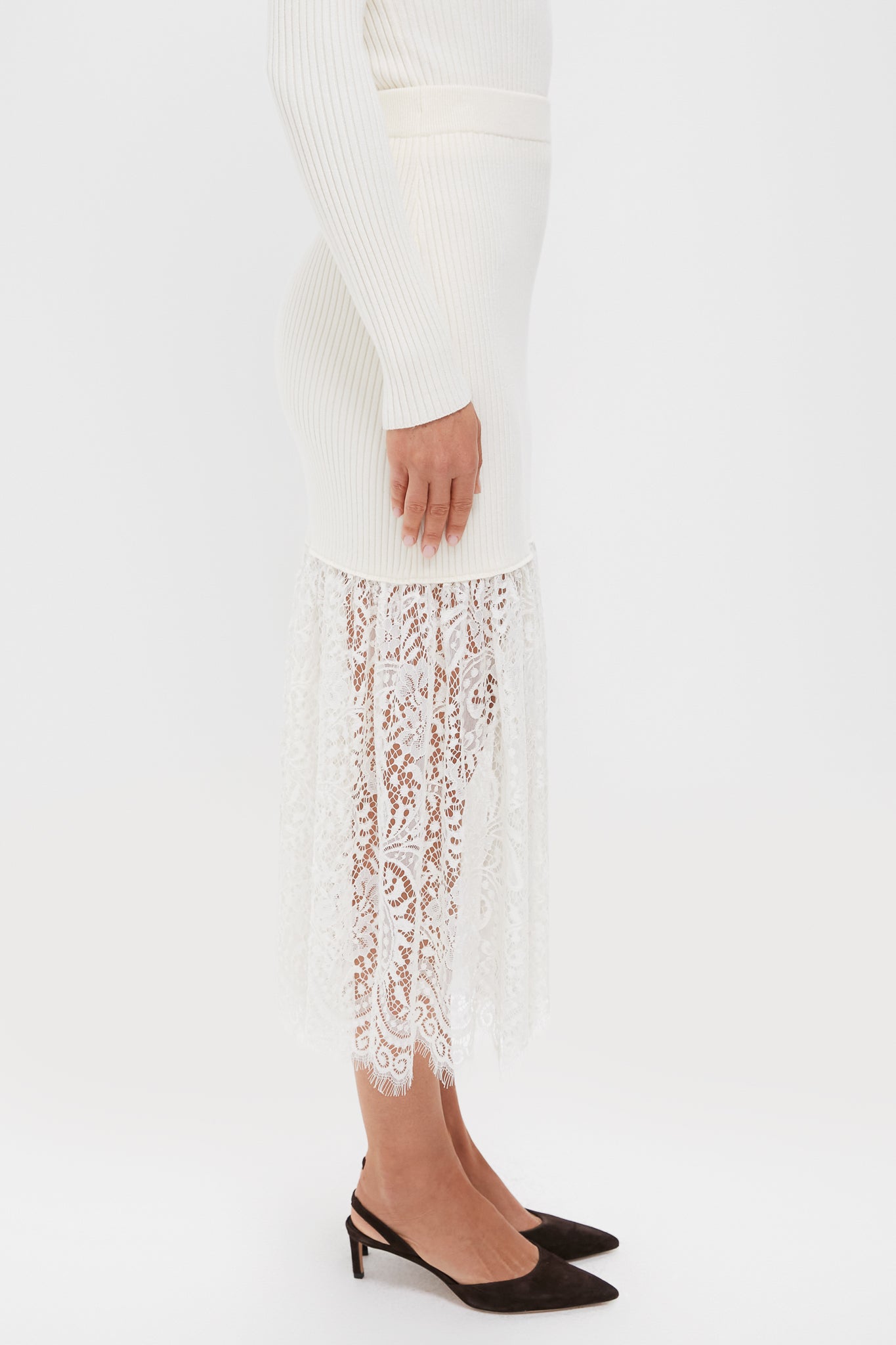Cream Knit Kori Lace Midi Skirt