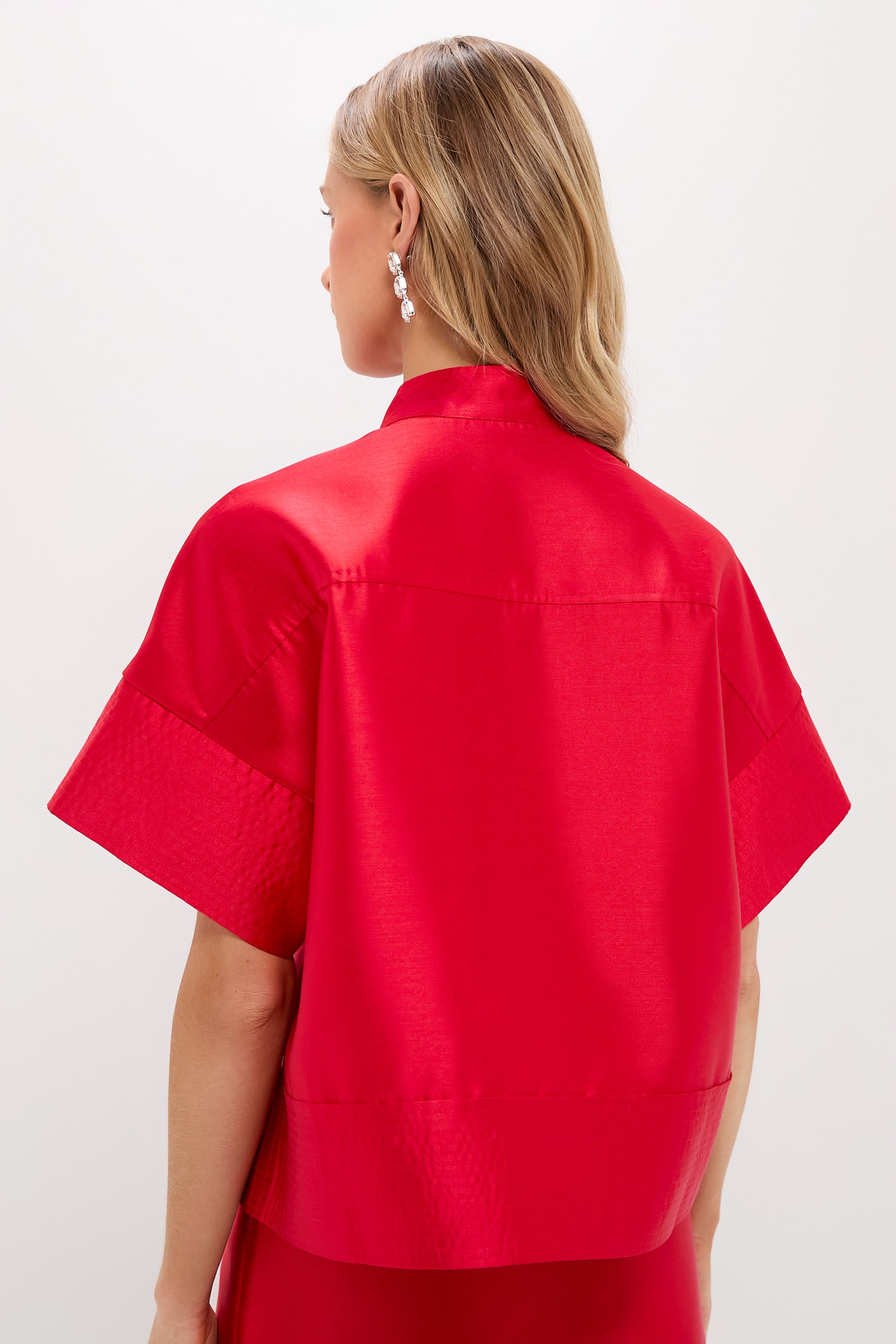 Red Dupioni Trapunto Stitch Sofia Shirt